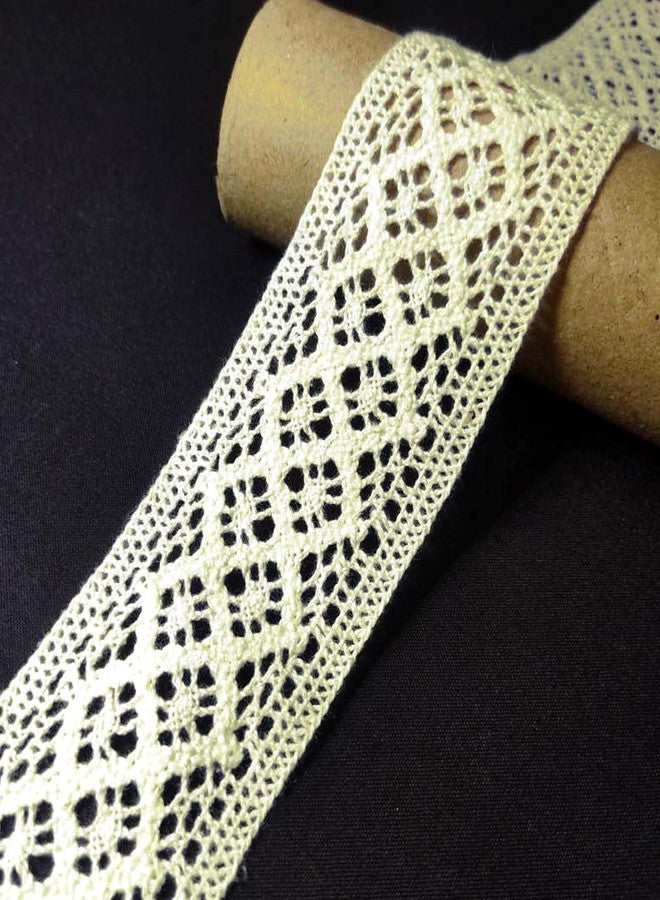 Mezin Cotton Double Square Crossiya Lace Border for Dress, Kurtis, Dupatta, Bag, Craft and Decorations (5 Mtr-Off White) - Image 1